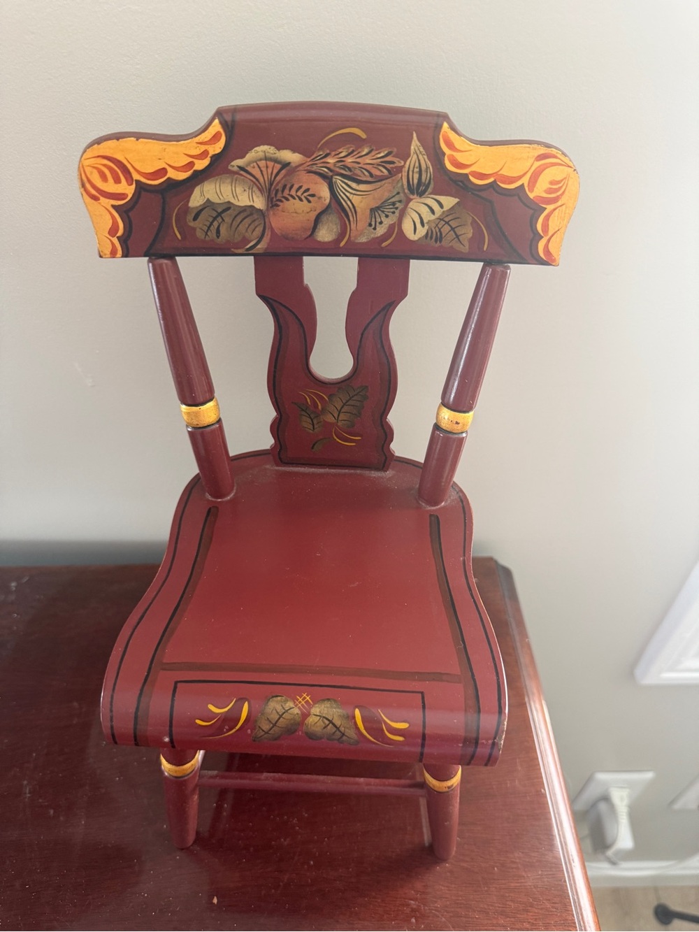 Vintage 12” Hand-Painted wooden miniature Chair folk art toleware